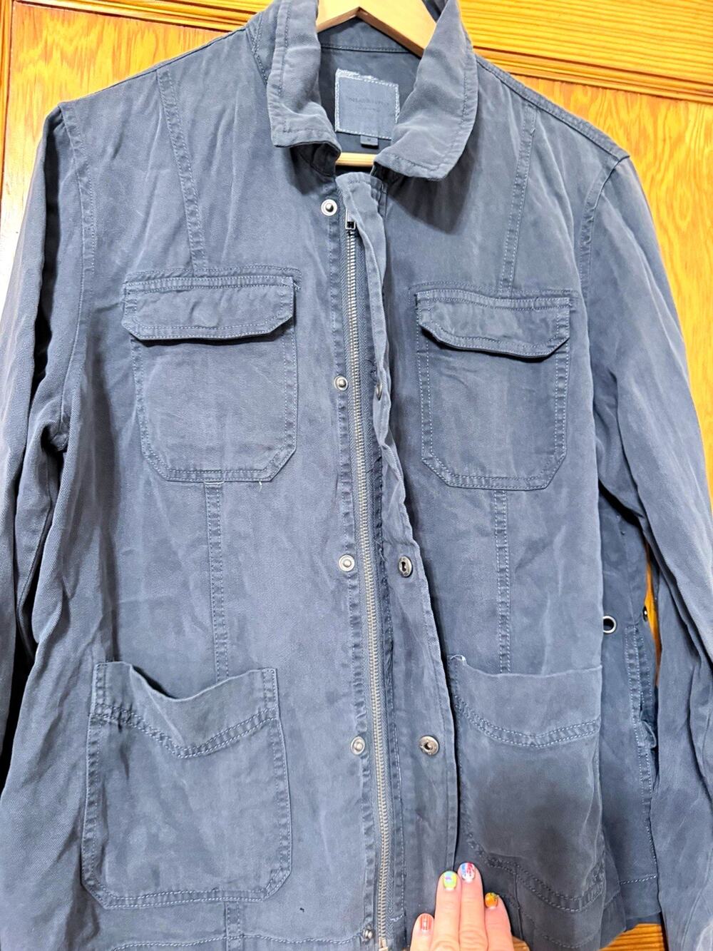 Willi Smith Women's Gray M Short Utility Jacket Button Front Zip Pockets